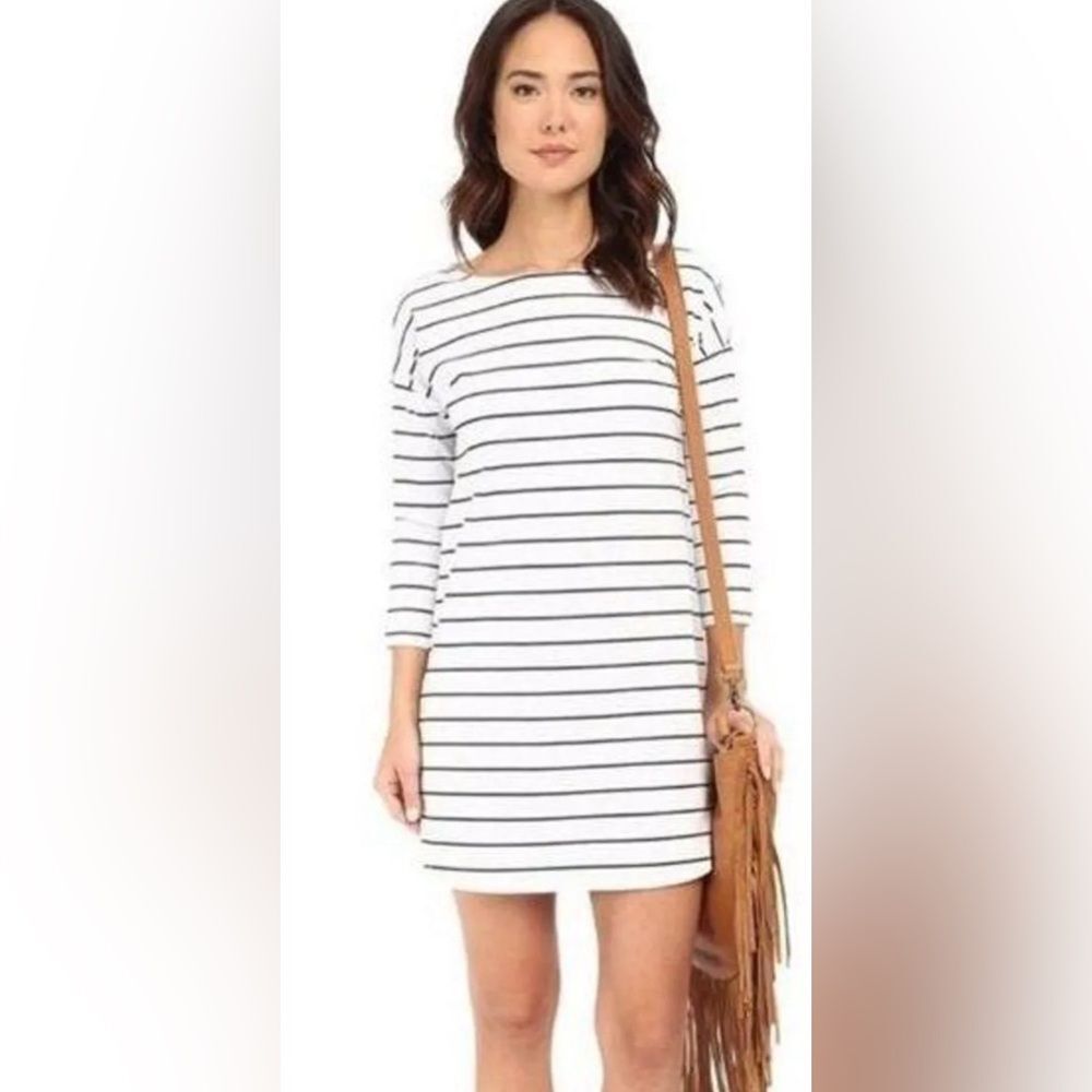 BB Dakota White Black Striped Casual Shirt Dress Size XS Classic Capsule Soft